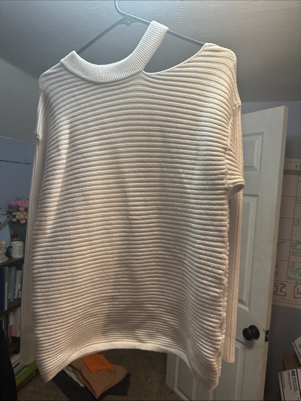 Off-the-Shoulder Ribbed Sweater - Cream